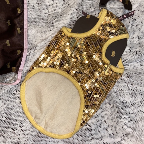 Y2K JUICY COUTURE GOLD SEQUIN DOG TEE SHIRT SZ MEDIUM NEW SUPERHERO COSTUME CAPE - Picture 5 of 11